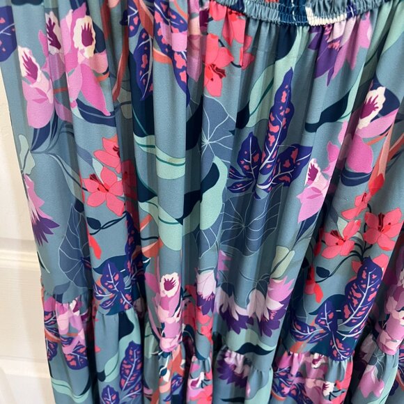 City Chic Aqua Blue Floral Maxi Dress with Smocked Bodice Plus Size 18 - Picture 10 of 15